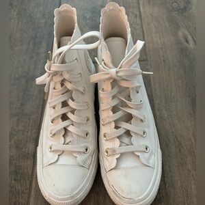 White scalloped converse high tops